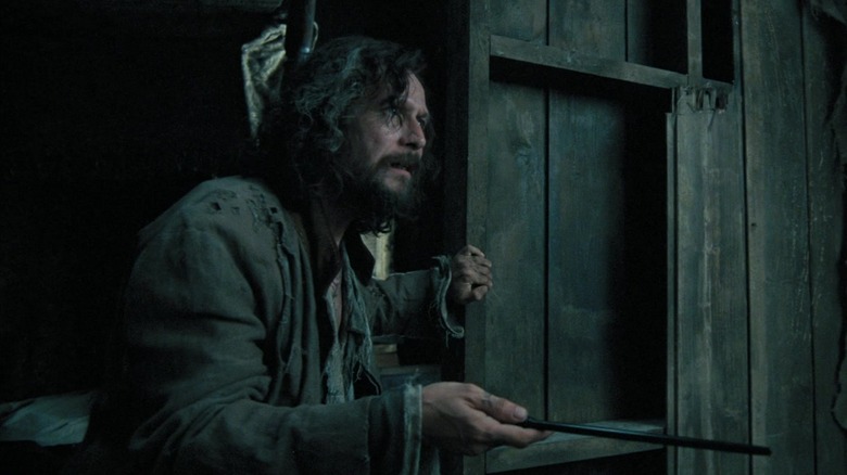 Sirius Black (Gary Oldman) holds his stick in Harry Potter and a prisoner of Azkaban