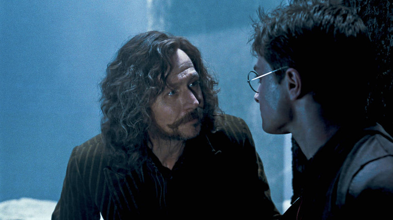 Sirius Black (Gary Oldman) speaks with Harry Potter (Daniel Radcliffe)