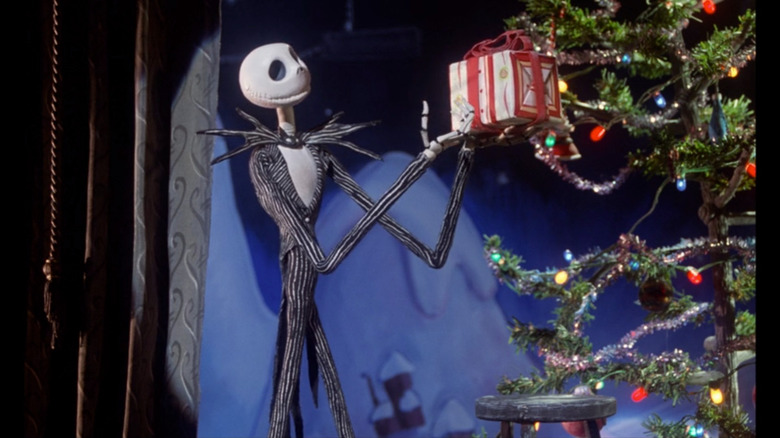 Jack Skellington wields a present in The Nightmare Before Christmas 