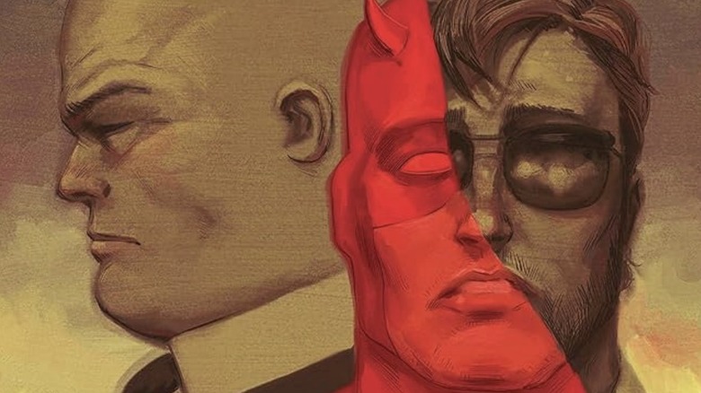 Daredevil #7 cover featuring Wilson Fisk and Matt Murdock, his face split between his Daredevil mask and unmasked face