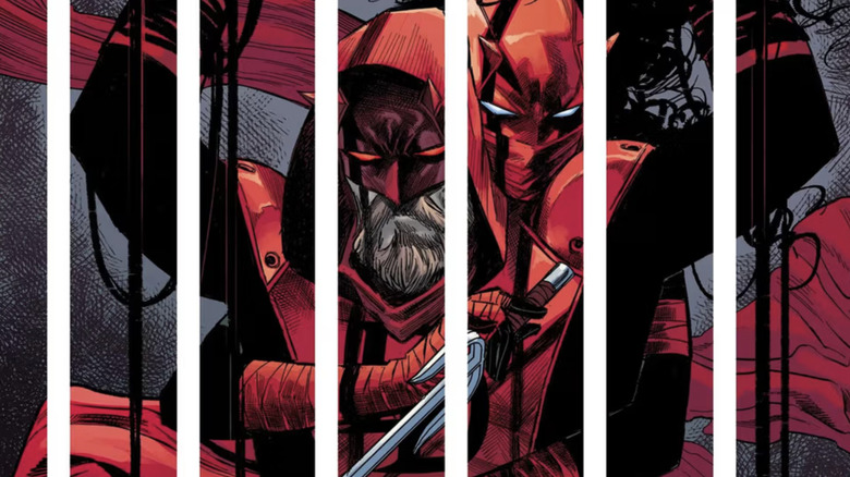 Matt Murdock and Elektra in their Daredevil costumes, art by Marco Checchetto