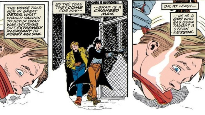 Two bullies rush to the aid of a tied up brad