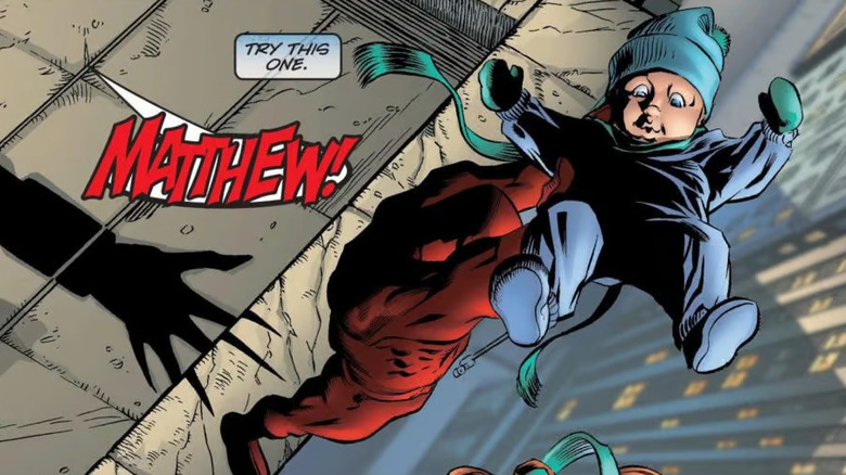Black Widow screams as Matt Murdock throws a baby off of a roof