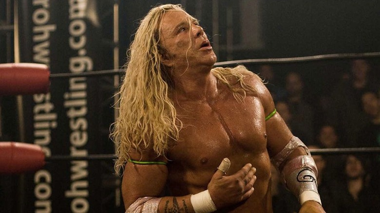 Tired Mickey Rourke in The Wrestler