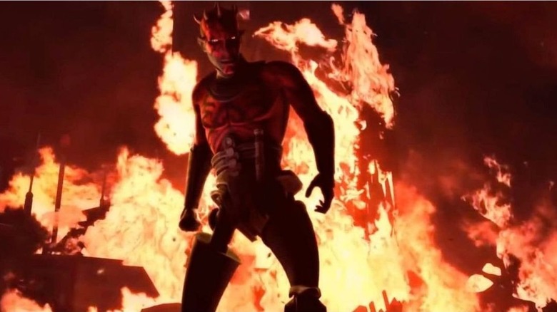 Darth Maul walks out of fire