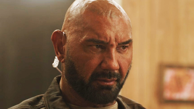 Dave Bautista's Ray Seale is seen in closeup in Trap House