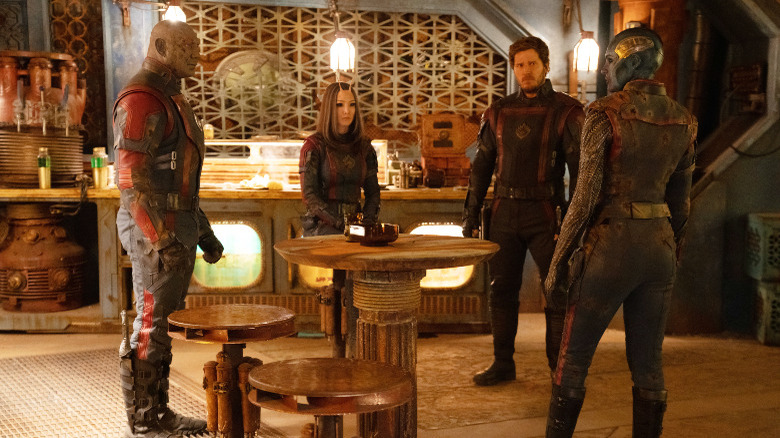 Drax, Mantis, Star-Lord, and Nebula in Guardians of the Galaxy Vol. 3