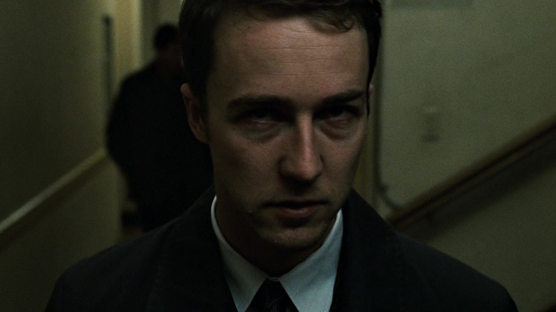 Edward Norton as Jack/The Narrator in Fight Club wearing a suit