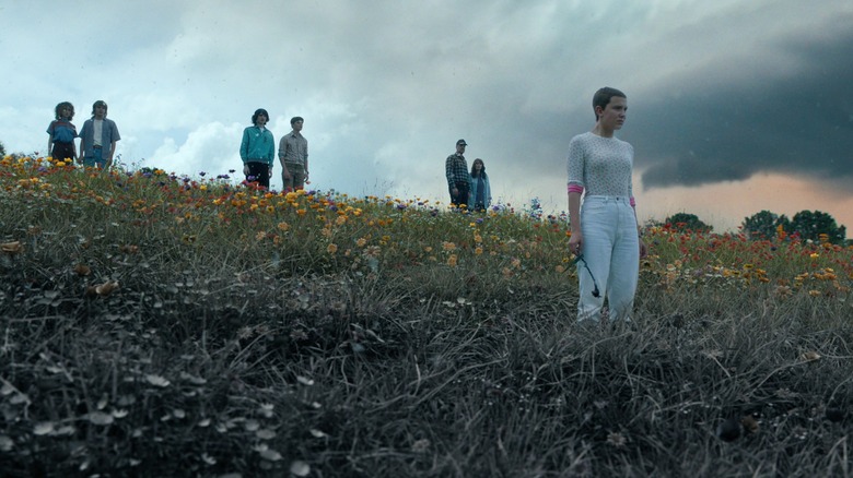 Stranger Things 4 cast in field