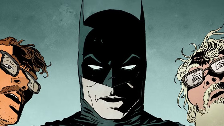 Batman: Dark Patterns - close-up of Jim Gordon, Batman, and Dr. Sereika standing over crime scene