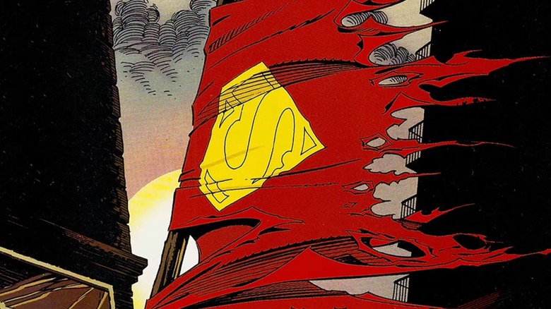 Death of Superman cover, showing Superman's torn cape waving in the wind
