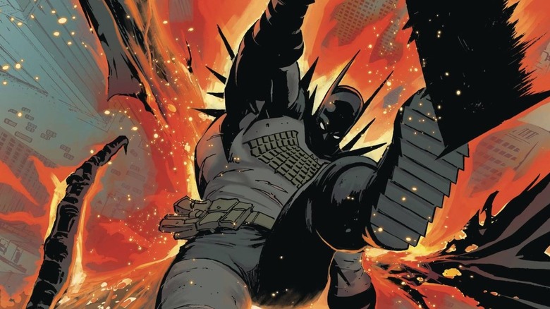 Batman jumping through an explosion in the Absolute Batman #6 cover