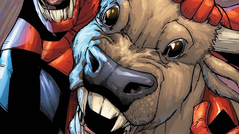Deadpool lies next to Hellcow in Marvel Comics
