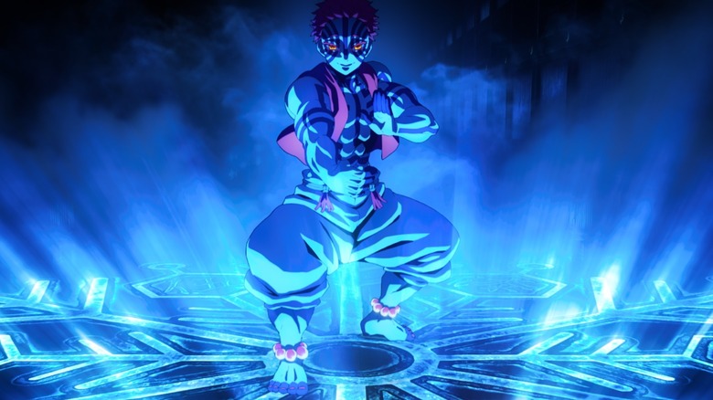 Akaza stands in the middle of a magic circle and places a position in the Sulayer Sulayer: Infiniti Castle