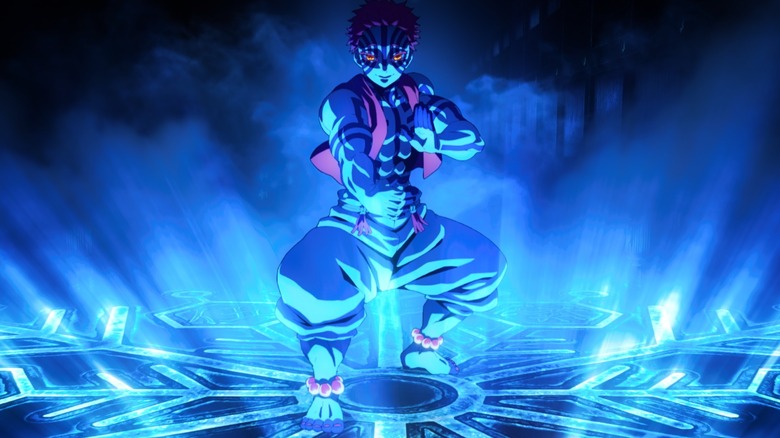 Akaza using Blood Demon Art to create a portal in Demon Slayer: Kimetsu no Yaiba — Infinity Castle