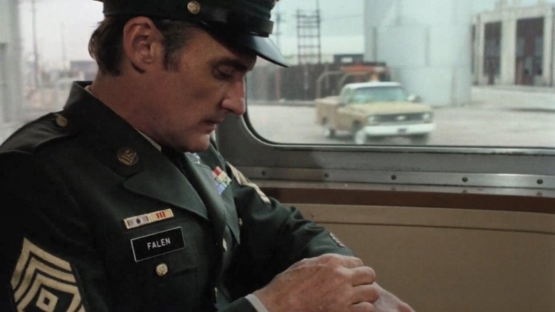 Sergeant Jack Falen on a train in Tracks
