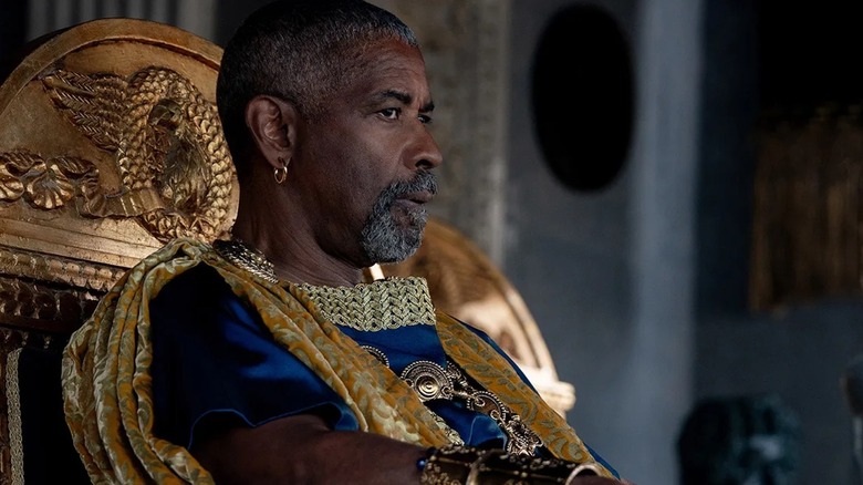 Denzel Washington shoots off a steely glare as Macrinus in Gladiator II