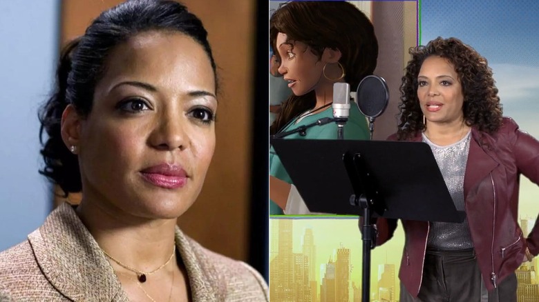 Side-by-side images of Luna Lauren Velez playing Maria LaGuerta in Dexter and voicing Rio Morales in a behind-the-scenes featurette for Spider-Man: Into the Spider-Verse.