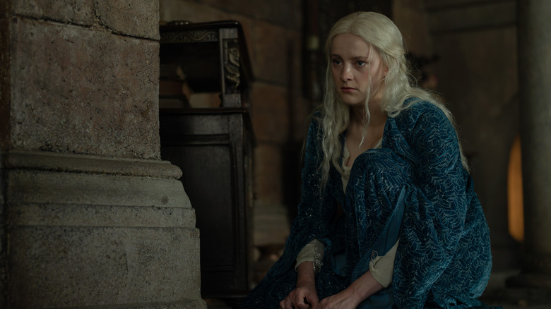 Helaena looking grim and sad locked up in a tower in House of the Dragon