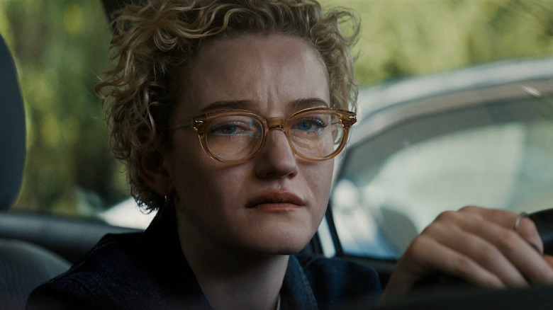 Justine crying in her car in Weapons