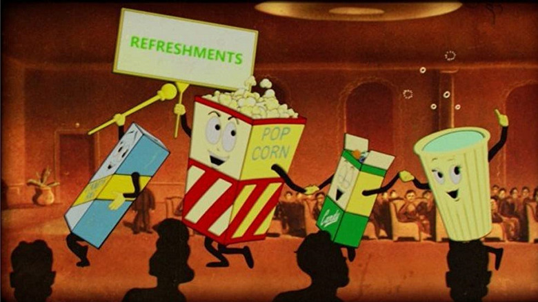 An ad urges audiences to buy snacks in the lobby, in Technicolor Refreshment Trailer No. 1 (1957)