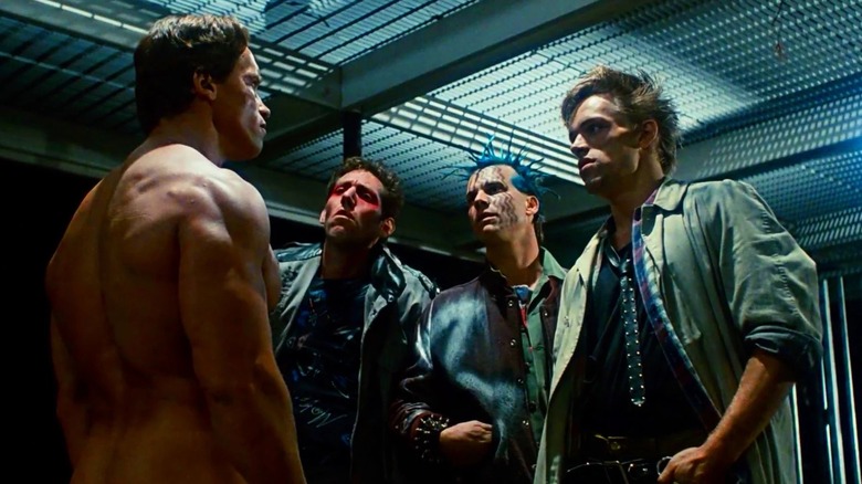 The T-800 meets a gang of street punks in The Terminator