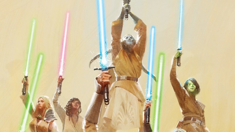 Jedi raise their lightsabers in Star Wars: The High Republic artwork