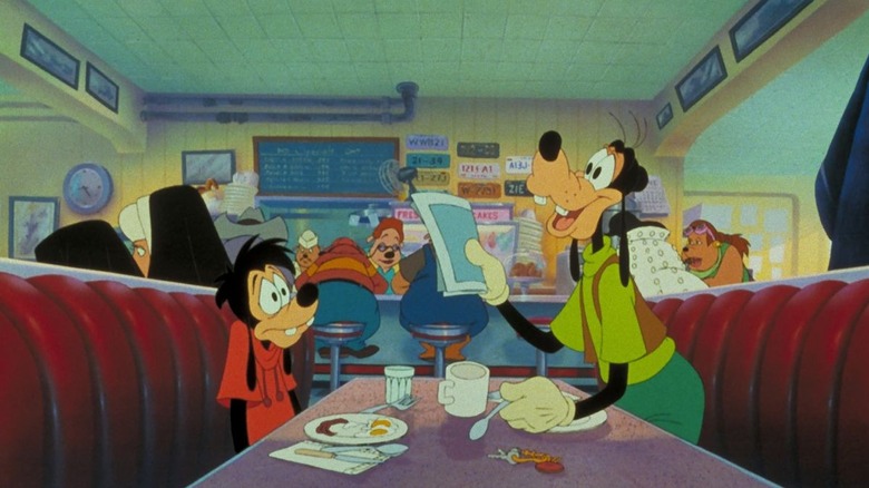 Max sitting with Goofy at a diner table in A Goofy Movie