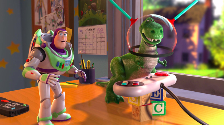 Buzz Lightyear and Buzz play video games