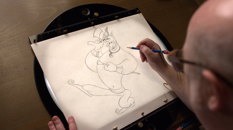 Disney animator Eric Goldberg draws The Genie from "Aladdin"