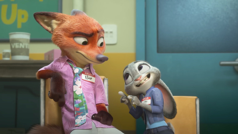 Nick and Jusy in a therapy group in Zootopia 2