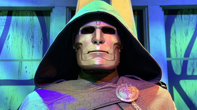 Close-up of Doctor Doom costume on display at D23
