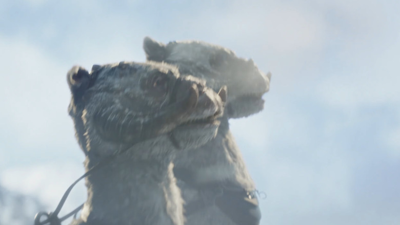 Tauntauns pulling a carriage in the snow in The Mandalorian and Grogu Super Bowl trailer
