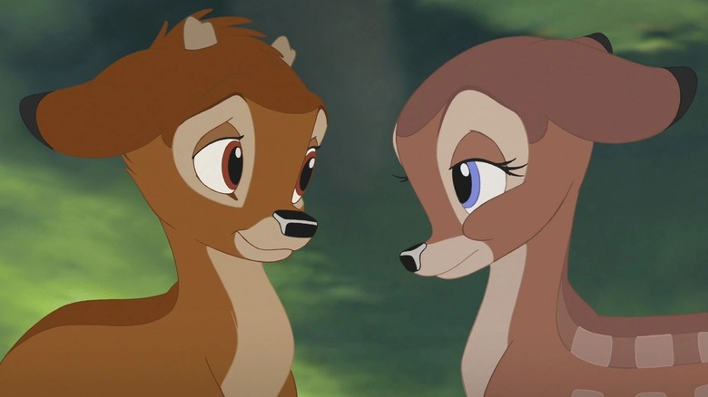 Bambi and Faline making eyes at each other. A scene from Bambi II.