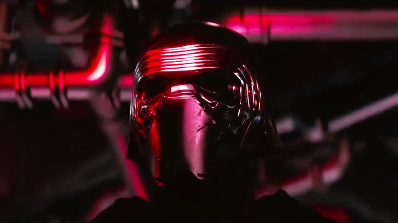 Kylo Ren wearing his helmet in the Galaxy's Edge ride Rise of the Resistance