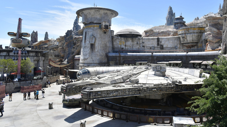 Kylo Ren wearing his helmet in the Galaxy's Edge ride Rise of the Resistance