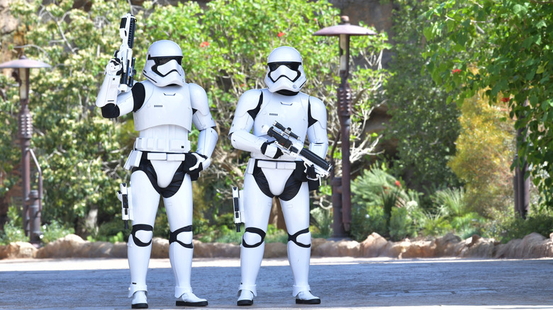 Two stoomtroopers at Galaxy's Edge in Anaheim, CA