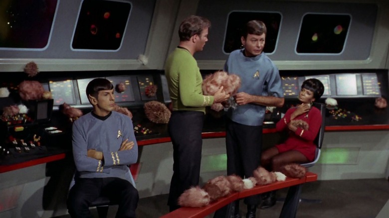 The Bridge of the Enterprise, ugly with tribbles, in an episode of Star Trek: The Original Series