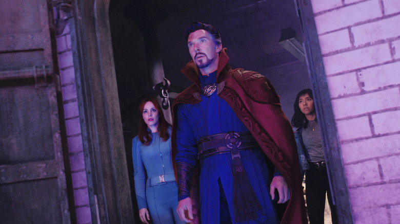 Christine Palmer, Doctor Strange, and  America Chavez looking worried