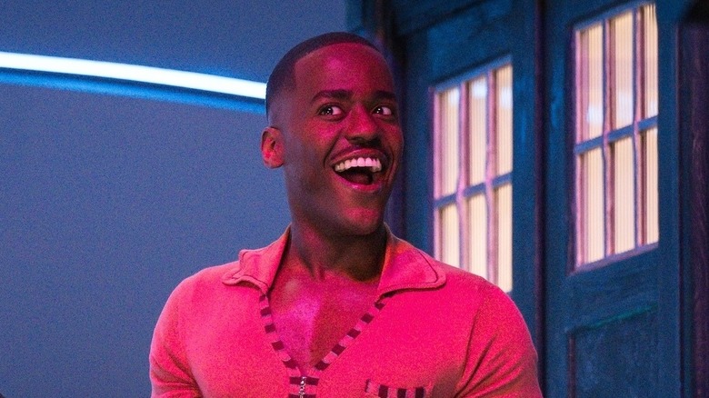 Ncuti Gatwa's Doctor grinning happily on Doctor Who
