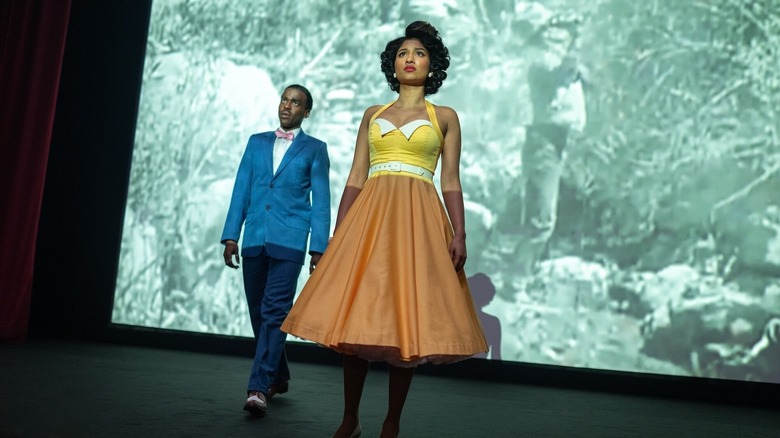 Ncuti Gatwa as the Doctor and Varanda Sethu as Belinda Chandra looking shocked on Doctor Who