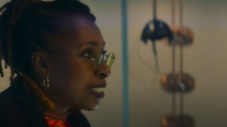 Jo Martin as the Fugitive Doctor wearing glasses on Doctor Who
