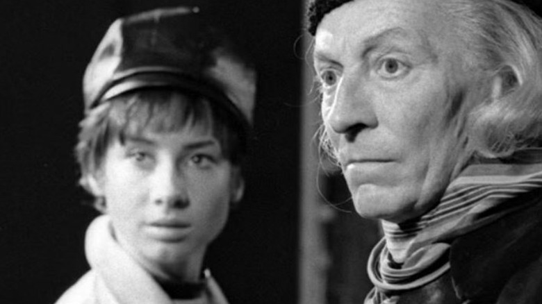 Carole Ann Ford's Susan and William Hartnell's First Doctor looking serious on Doctor Who
