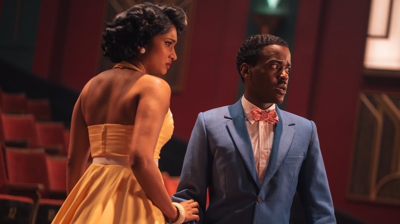 Varada Sethu's Belinda Chandra and Ncuti Gatwa's Doctor looking concerned on Doctor Who