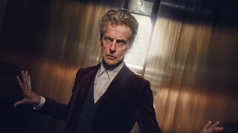 Peter Capaldi as the Doctor standing at an angle in the Doctor Who episode Heaven Sent
