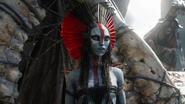 Oona Chaplin as Varang emerging from her fortress in Avatar: Fire and Ash