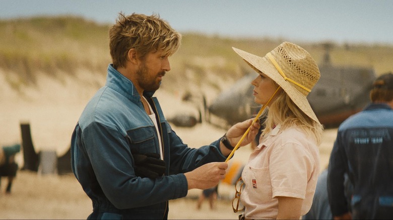 Ryan Gosling fixes Emily Blunt's hat in The Fall Guy