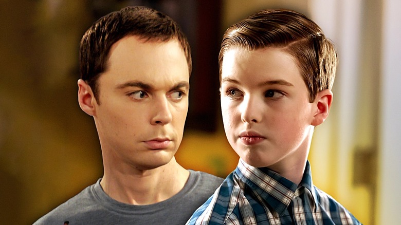 Young sheldon looking at the old Sheldon in a composite image