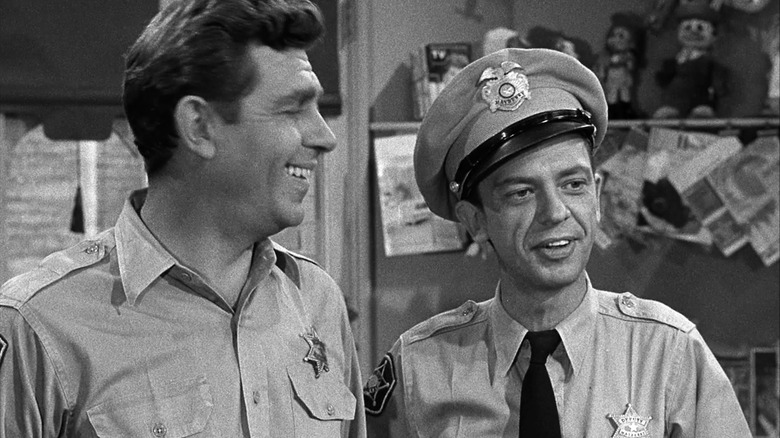 Andy smiling at Barney Fife on The Andy Griffith Show