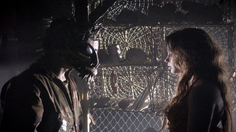 Samantha speaking to Justin in a bunny mask in S. Darko